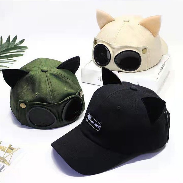Cat Ear Vintage pilot hat, Sunglasses Baseball Cap, Retro Aviator hat, Hip hop mask,Fishing Sunglasses Outdoor Sport Goggle Aviator