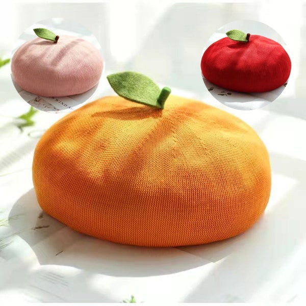 Handmade Fruit Beret, Spring Summer Fall Beret for Women Girl, French Style Vintage Painter Beret,Pink Red Lemon Orange, kawaii beret