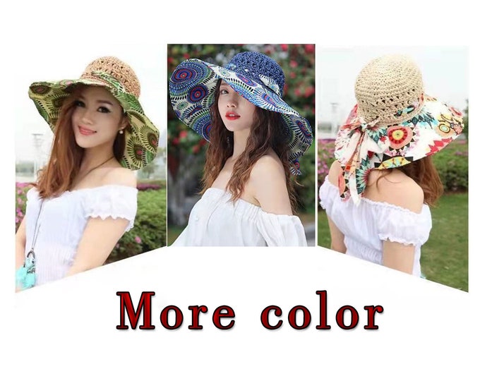 Honeymoon sun hat,sunhat,women's summer foldable sun hat, mesh sun hat, hollow sand woven straw hat,Bucket hats with string,Fisherwoman hat,