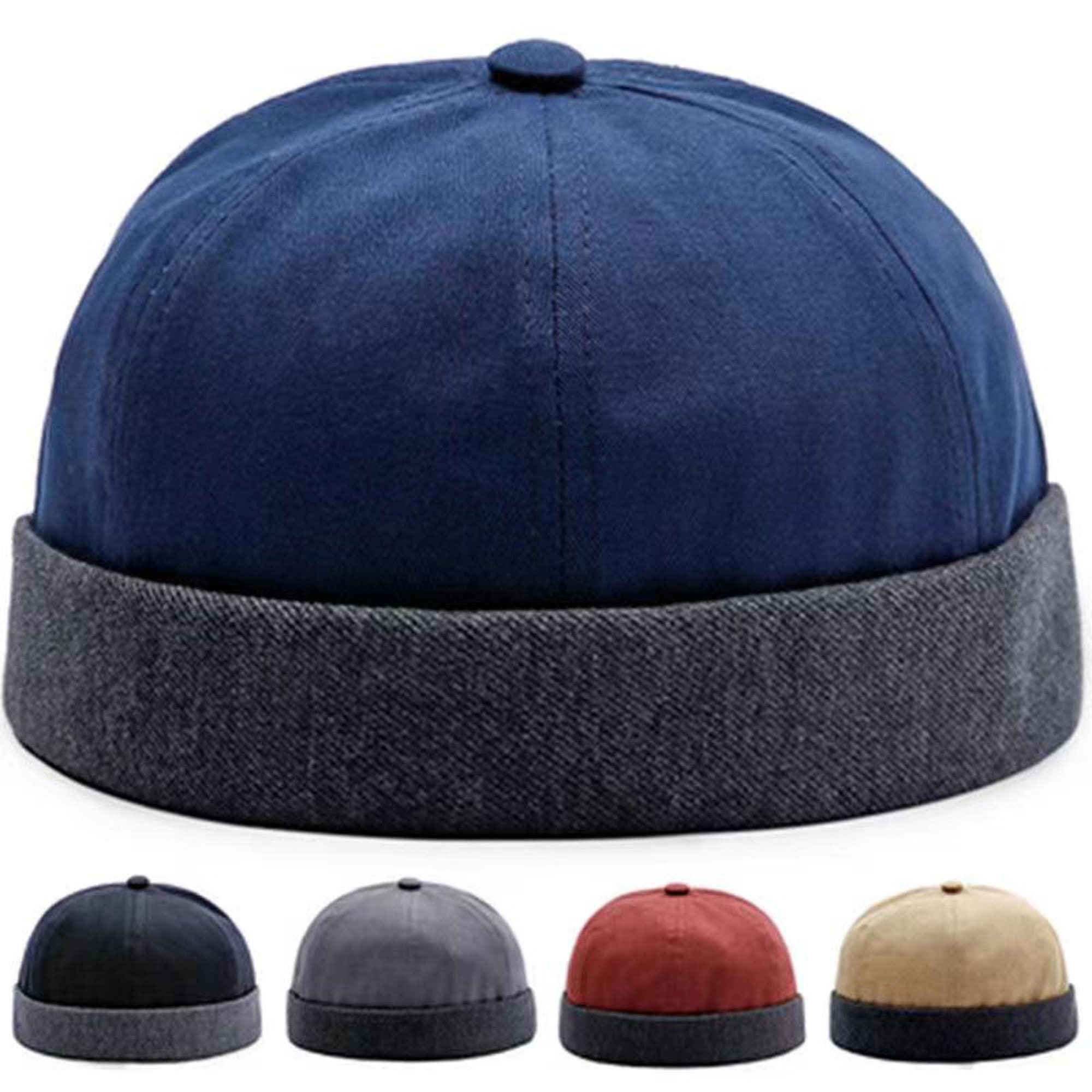 Vintage Docker Cap, Brimless Hat, Beanie Hats, Cotton Retro