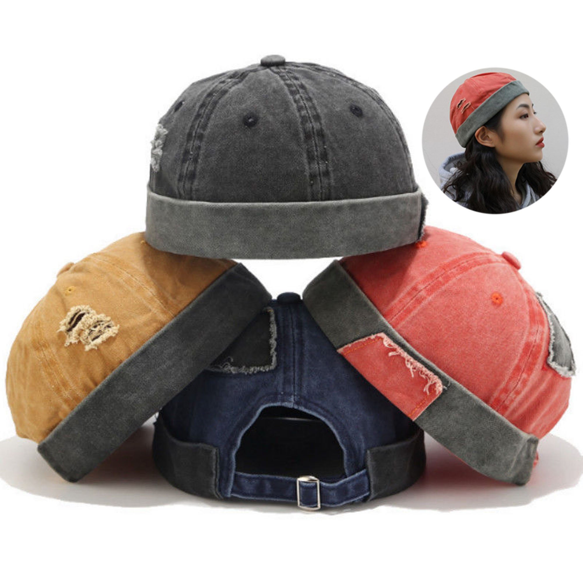 Men Hat Washed Cotton Retro Skull Cap 