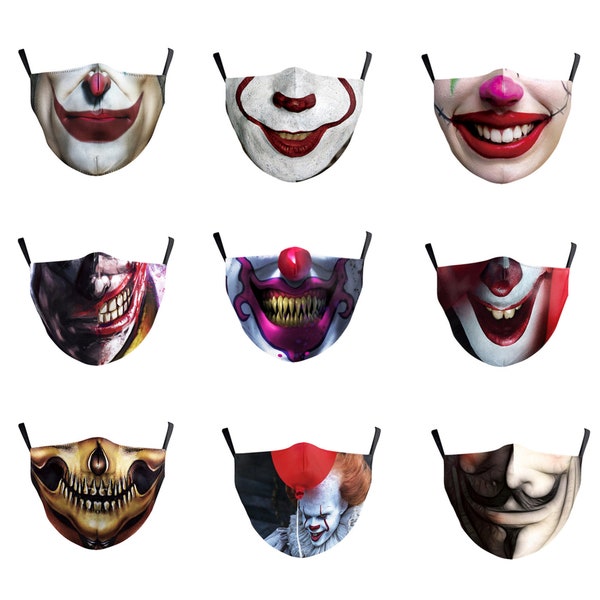 Unisex adult Halloween clown face mask. Horror movie mask. Penny wise mask. Washable and reusable. Balaclava bandana, skull protective mask
