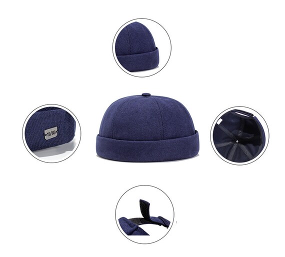 Vintage Docker Cap, Brimless Hat, Beanie Hats, Cotton Retro