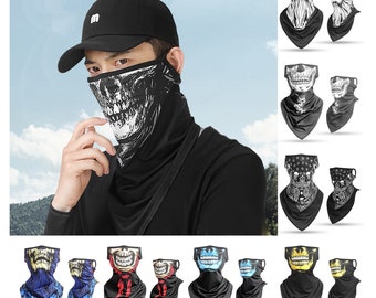 Totenkopf Schal Neck Gaiter mit Ohrschlaufen/ Mehrzweck-Gesichtsmaske/ Balaclava Bandana Menschen-Skelett Halsmaske/ Nackenwärmer, Kopfmaske, schwarz