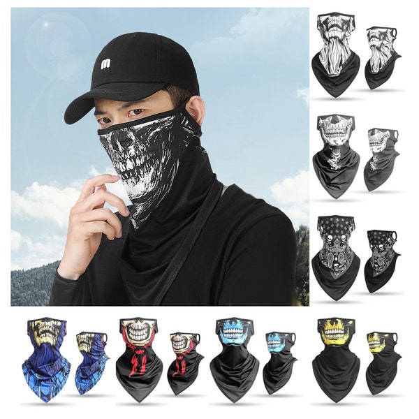 skull scarf neck gaiter with ear loops/ Multi-purpose face mask/ balaclava bandana Human skeleton neck mask/ Neck warmer, head mask,black