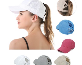 Blue high ponytail cap, women baseball cap, high pony hat, female cap, criss cross hat, women's hats, cap for running, pony tail hat, pink