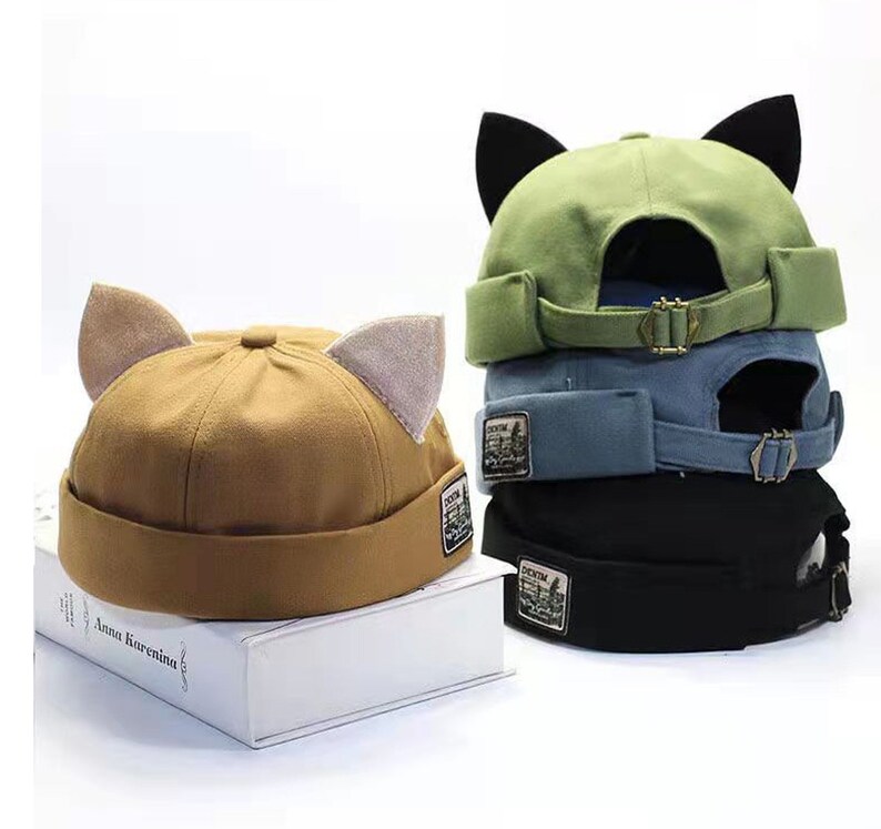 Cat Ear Vintage Docker Cap Brimless Hat Beanie Hats Cotton Etsy