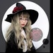 Halloween witch hat, Gothic magic costume accessories props vintage black lace big bow cosplay party wizard hat, wide brim bucket hat 