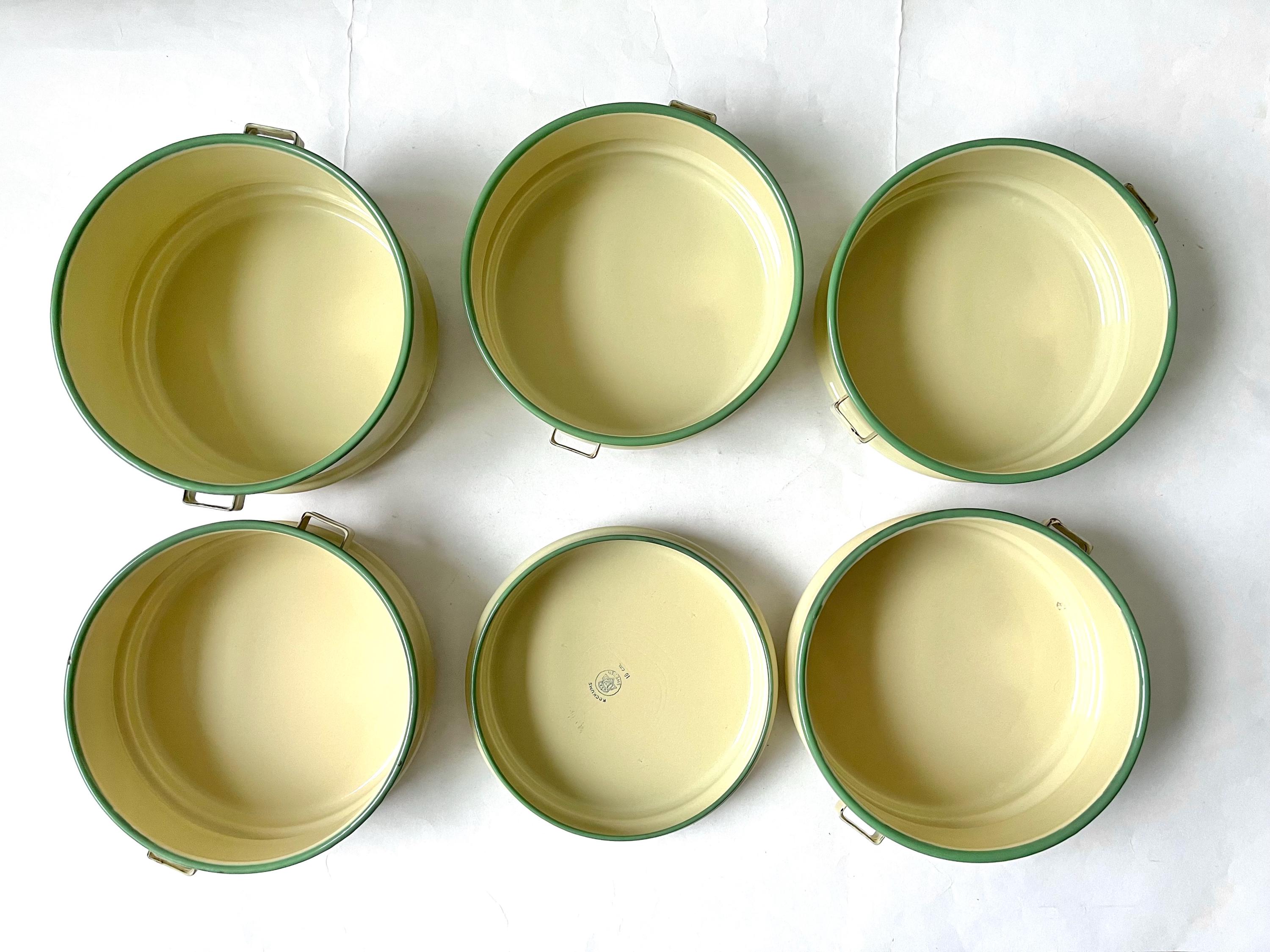 Vintage Kockums Sweden 5-tier Tiffin Cream and Green Enamel Mid