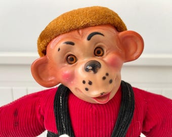 ぬいぐるみ Vintage Stuffed Toys Vintage 14” Plush Monkey Doll With Rubber Face and Red