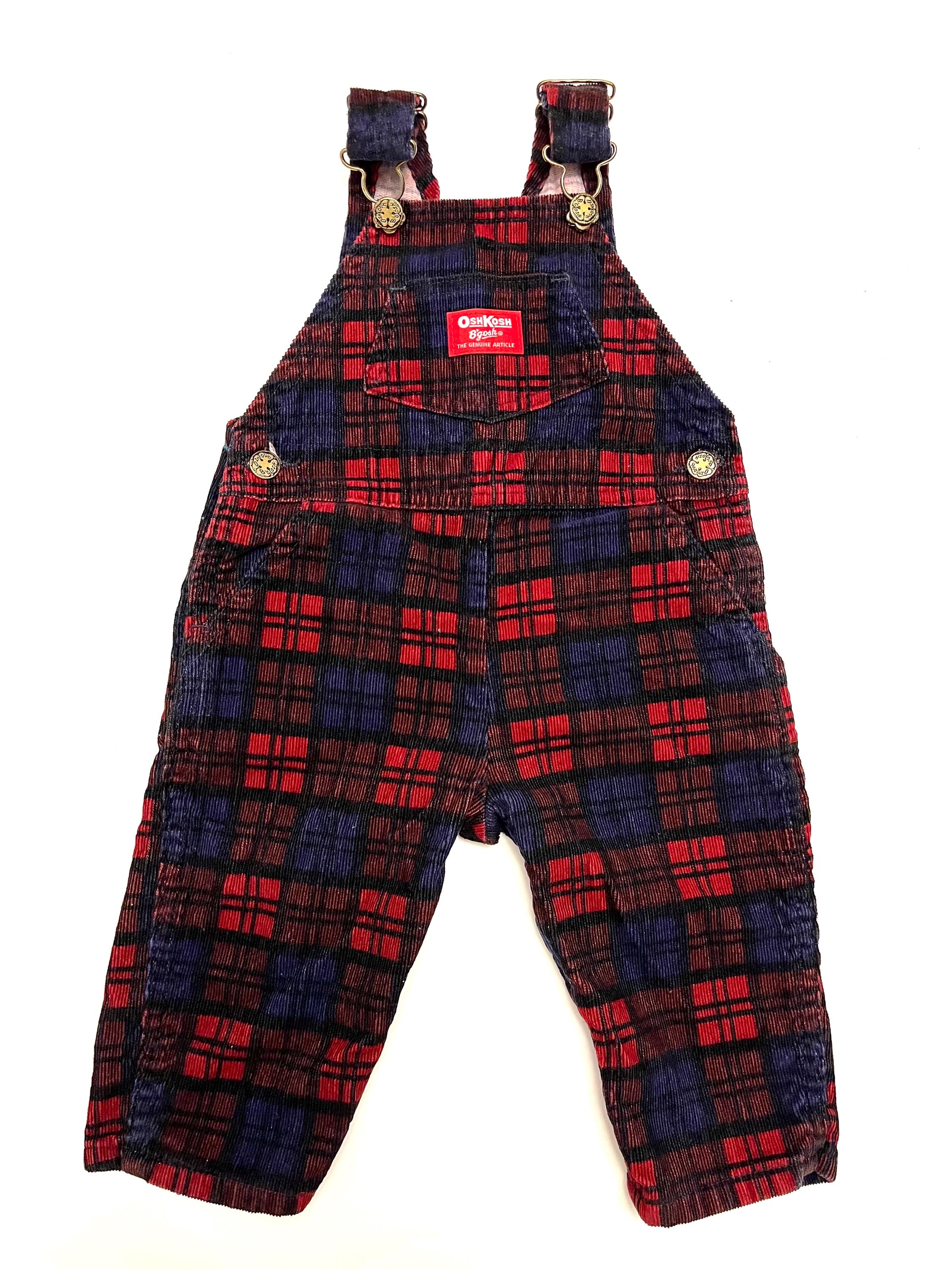 Vintage Sz 18M Oshkosh Vestbak Overalls 90s Blue Red Plaid