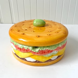 Serwer do przypraw do hamburgerów z ceramiki w stylu vintage, 9 cali, 3-częściowy, z pokrywką, dekoracja kuchni w stylu retro, naczynia do serwowania na piknik i grilla