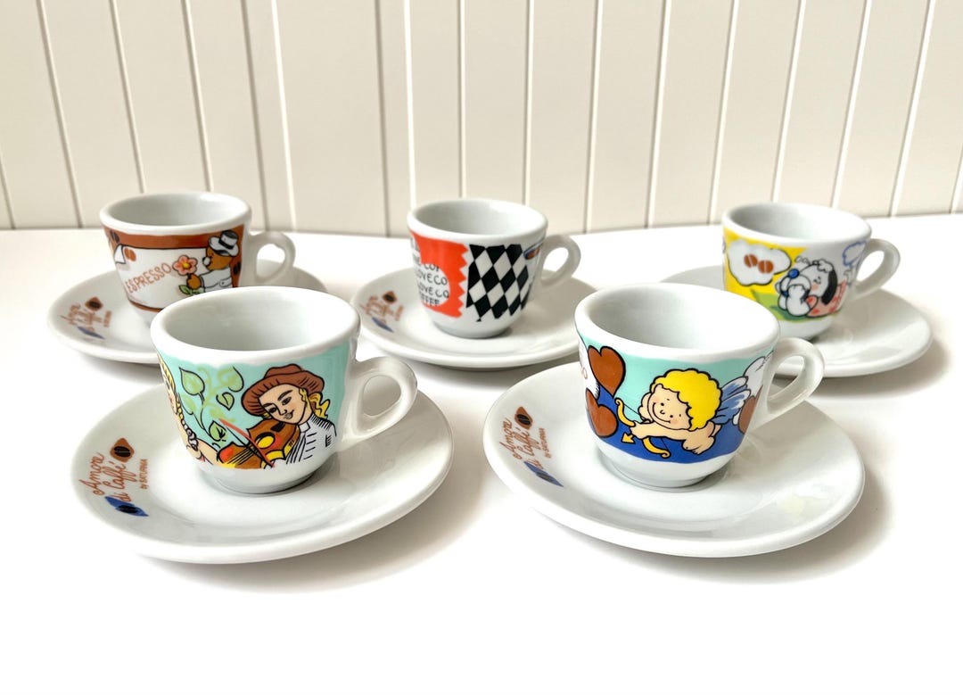Set of 5 Vintage Saturnia Amore Di Caffè Espresso Cups & Saucers