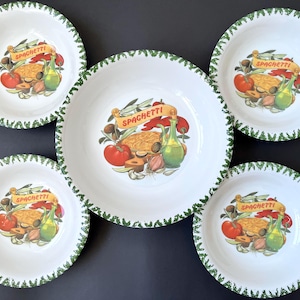Lot de 5 bols à spaghetti CMS - Grand bol rond à spaghetti vintage des années 80 de 28,4 cm (11 po.) et 4 bols individuels 8,25 po. - Fabriqué en Italie