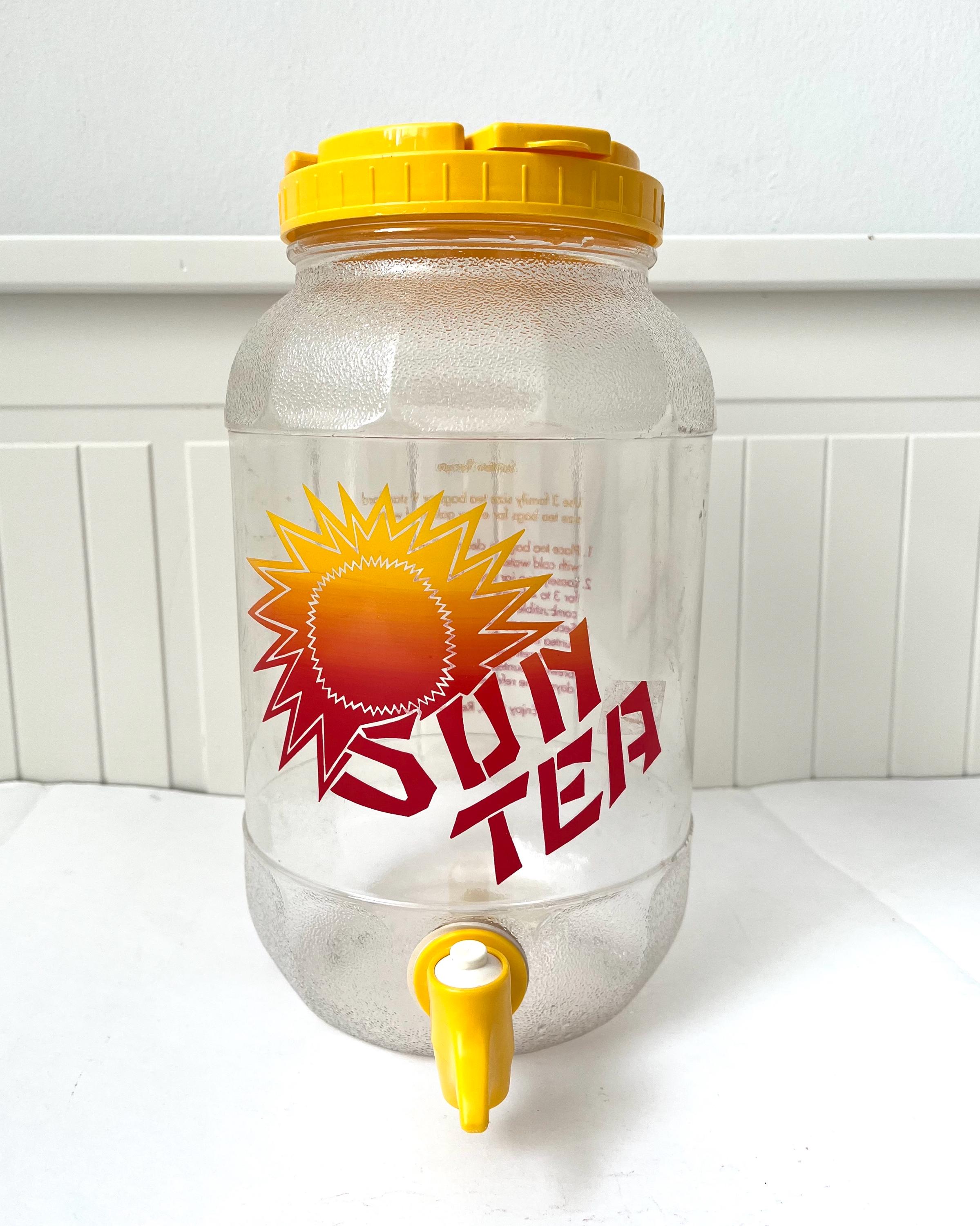 Vintage Plastic Sun Tea Pitcher Dispenser 10” With Retro Sun