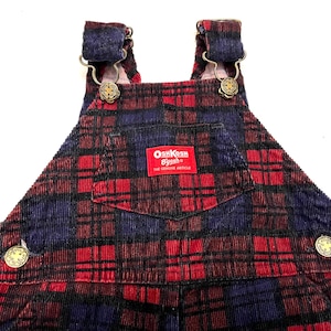 Vintage Sz 18M Oshkosh Vestbak Overalls 90s Blue Red Plaid