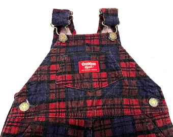 Vintage Sz 18M Oshkosh Vestbak Overalls 90s Blue Red Plaid