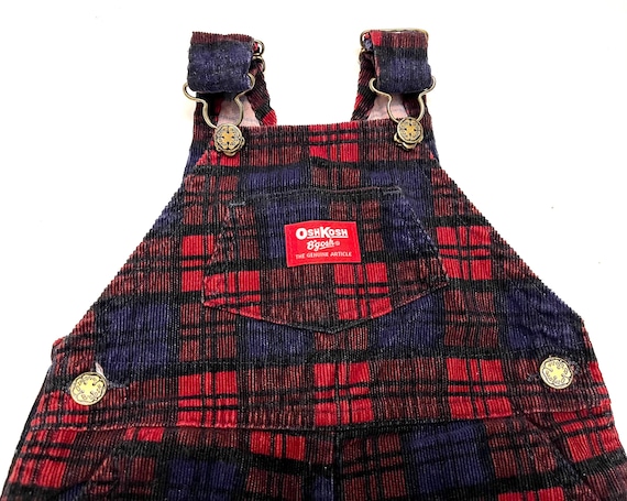 Vintage Sz 18M Oshkosh Vestbak Overalls 90s Blue Red Plaid
