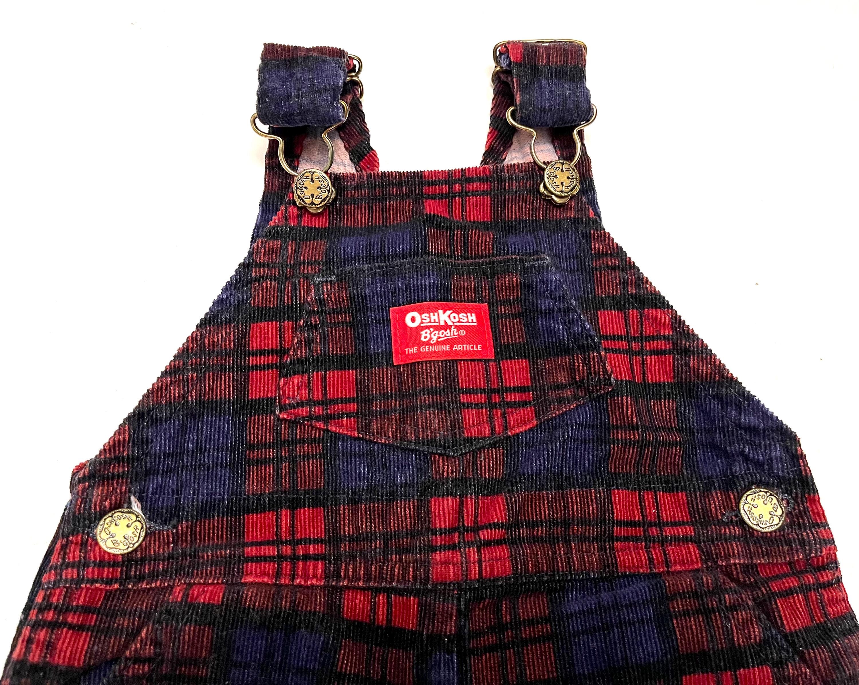 Vintage Sz 18M Oshkosh Vestbak Overalls 90s Blue Red Plaid