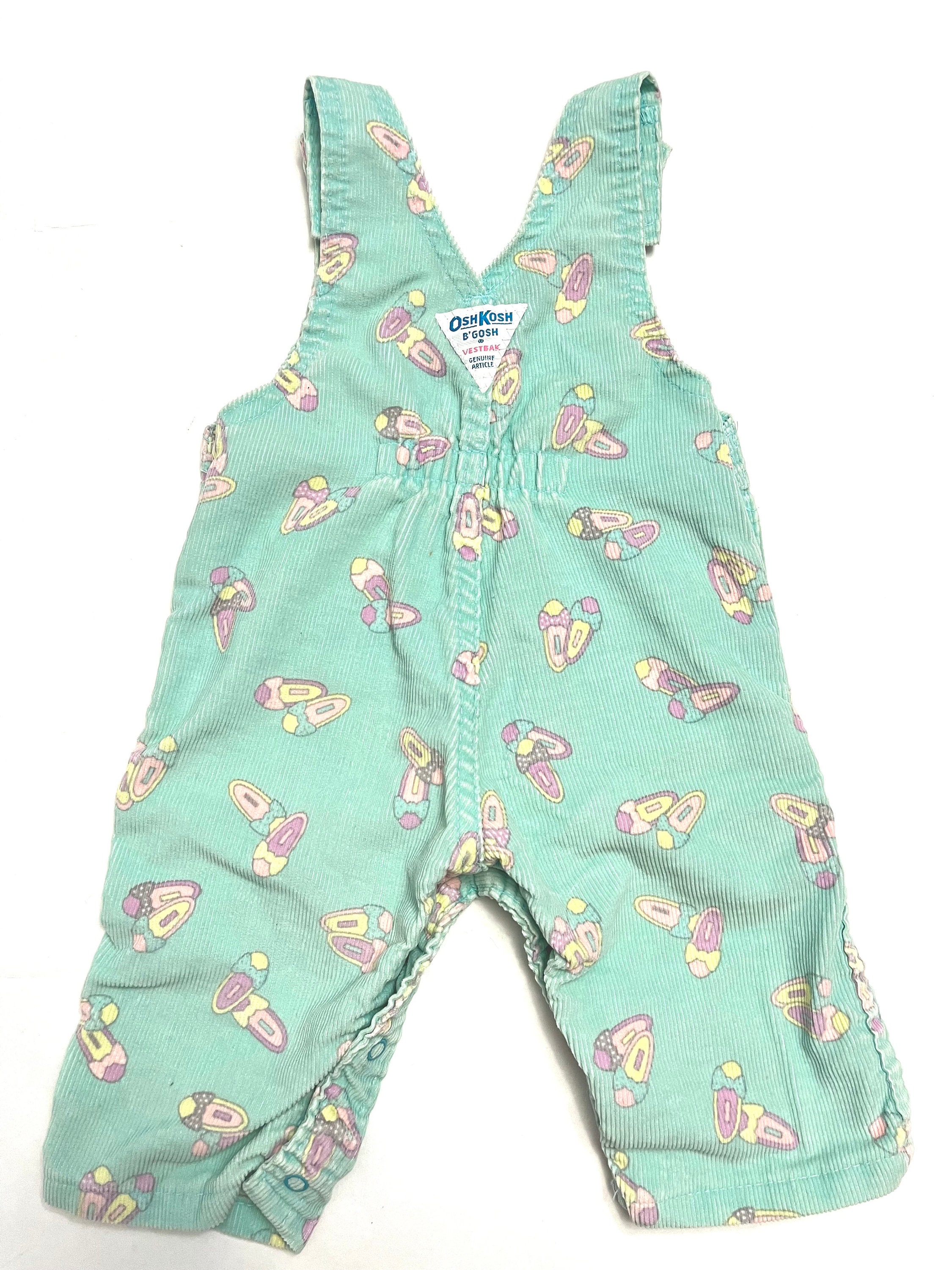 Vintage Oshkosh B'gosh Teal Green Shoe Print Bubble Corduroy