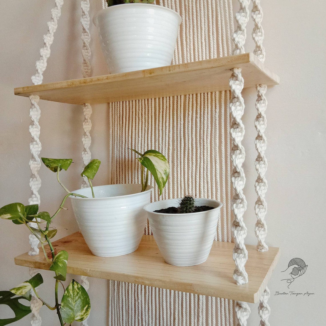 3 Tier Macrame Shelf Hanging Macrame Shelves Wall Hanging Etsy