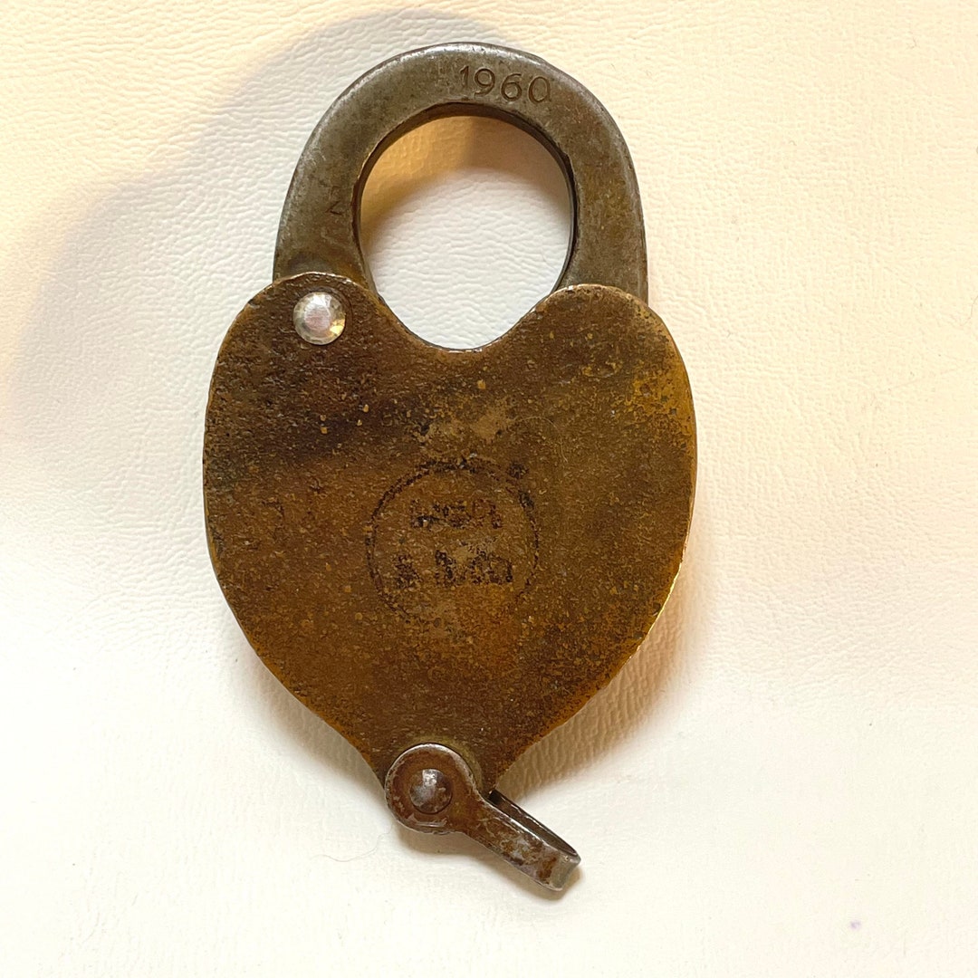 Vintage Brass Heart Shaped Railroad Lock Spring Cover Steel Etsy