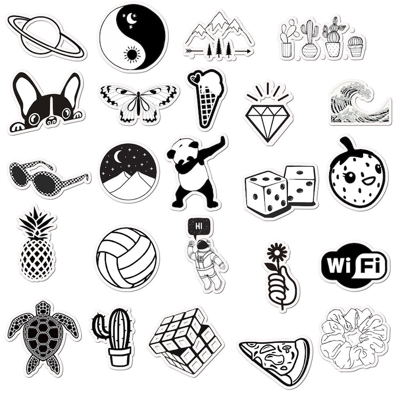 50pcs Cute Black and White Sticker Pack For LaptopWater | Etsy