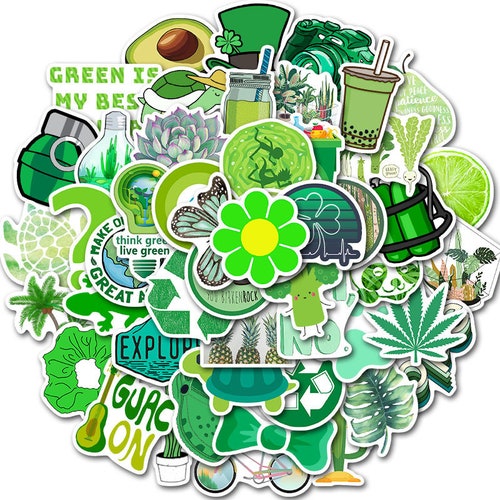 50pcs Cute Green Sticker Pack for Laptop Water Etsy