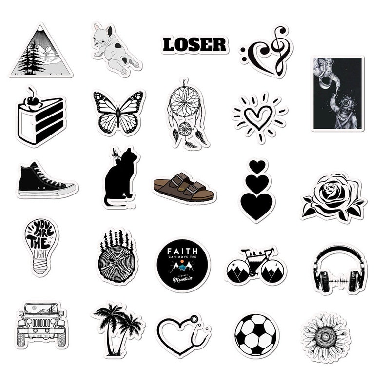 50pcs Cute Black and White Sticker Pack For LaptopWater | Etsy