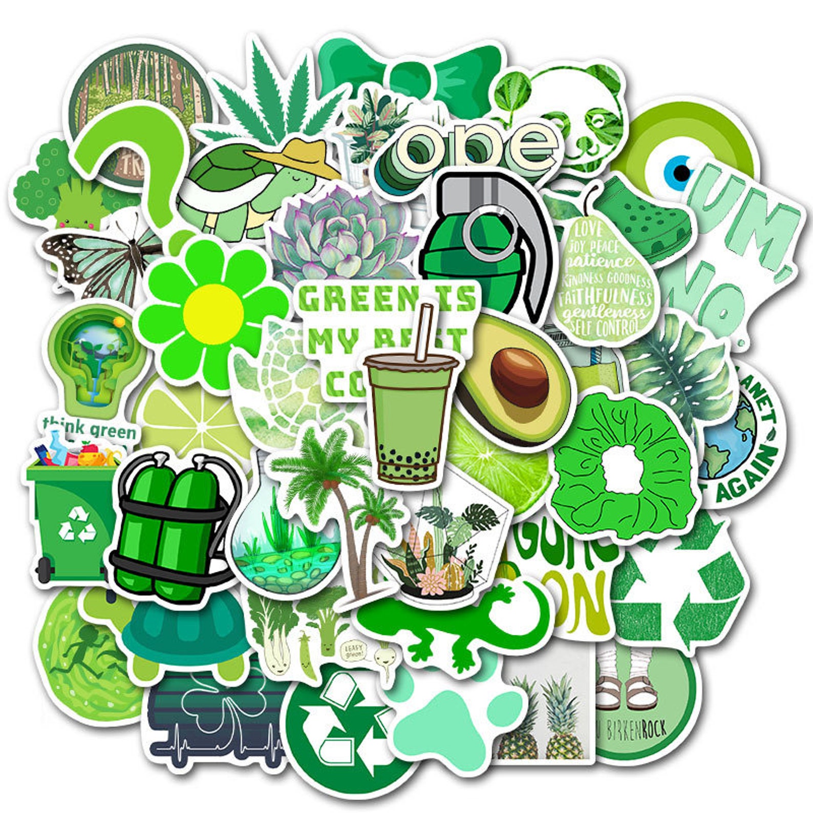 50pcs Cute Green Sticker Pack for Laptop Water Etsy