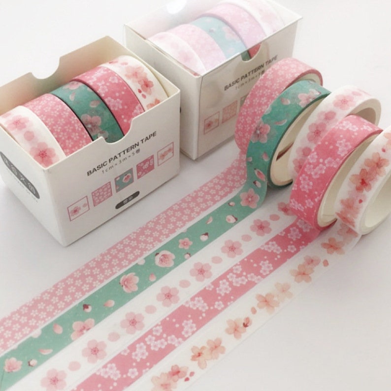 5 Rolls Flower Washi Tape Set Floral Washi Tape Journal Etsy