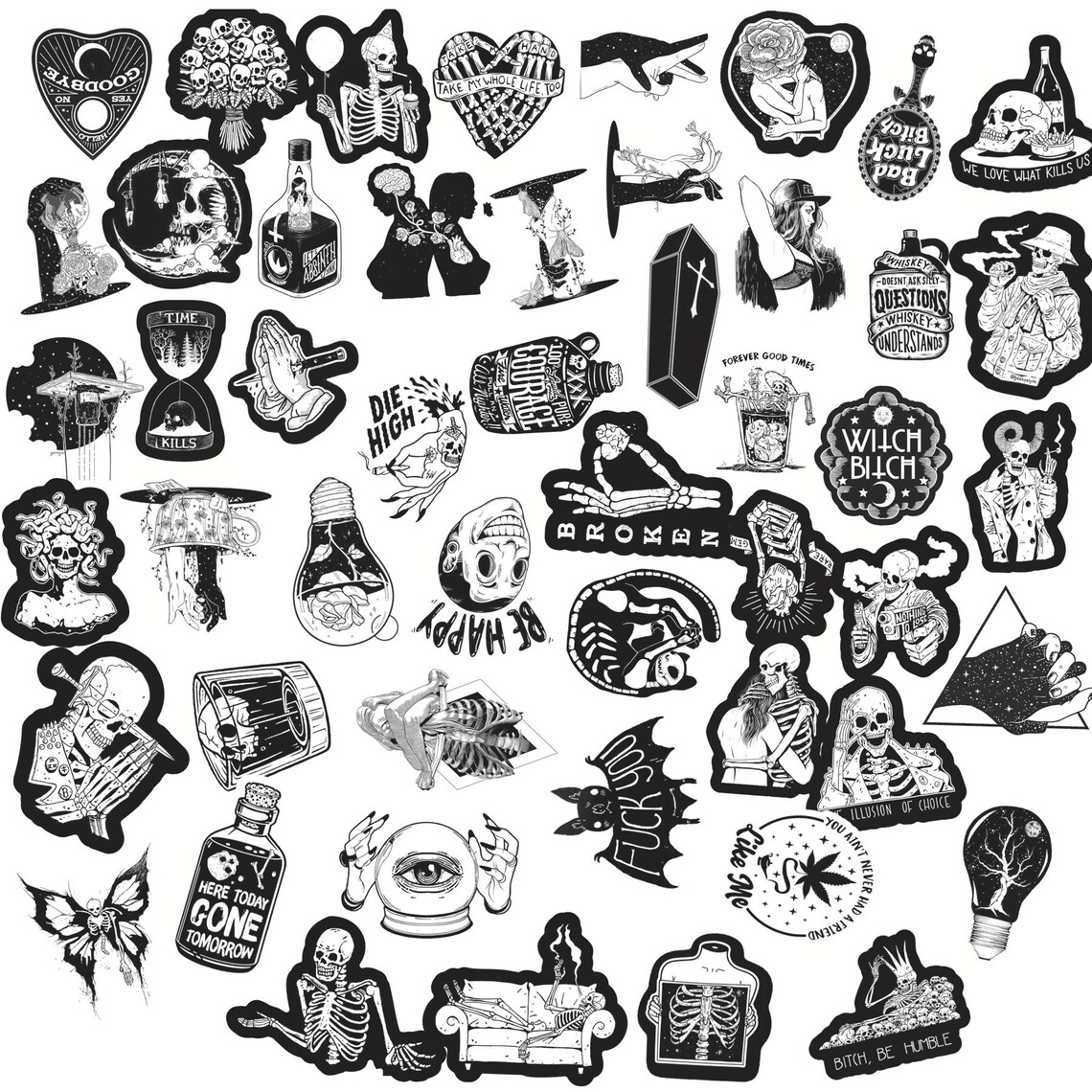 50pcs Black and White Sticker Pack For Laptop Water Bottles Etsy