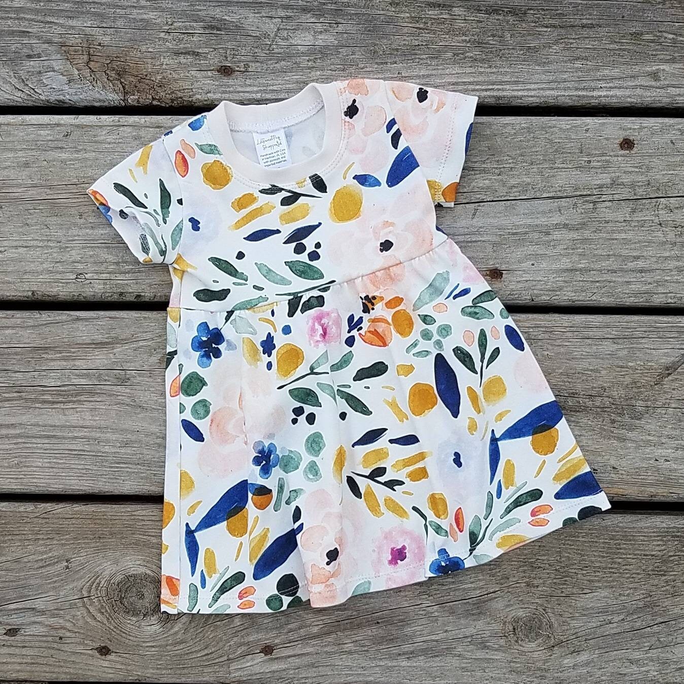 Floral Organic Cotton Toddler Dress Special Occasion Baby Girl Dress Summer Wildflower Dress