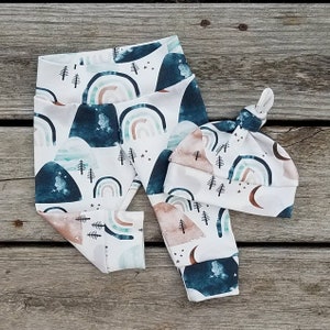 Mountains Baby Boy Pants & Hat - Christmas Toddler Leggings - Adventure Awaits Rainbow Outfit -Organic Newborn Coming Home Outfit- Baby Gift