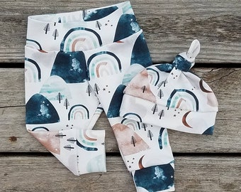 Mountains Baby Boy Pants & Hat - Christmas Toddler Leggings - Adventure Awaits Rainbow Outfit -Organic Newborn Coming Home Outfit- Baby Gift