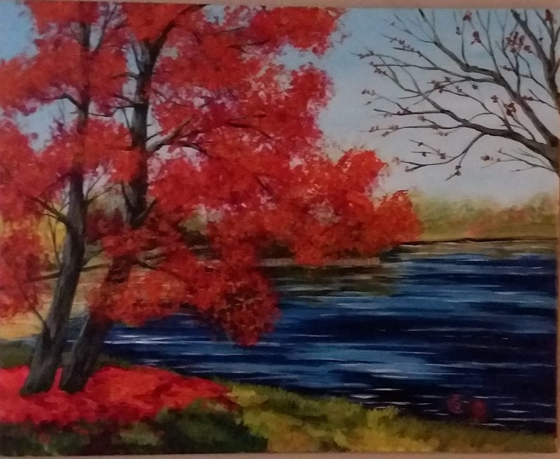 Red Trees by Water