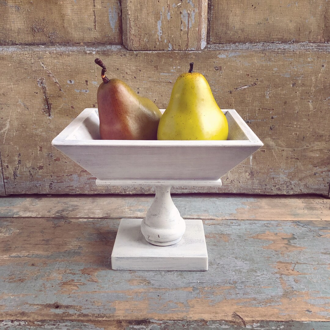 White Wooden Compote Bowl Pedestal Bowl Rectangular Etsy