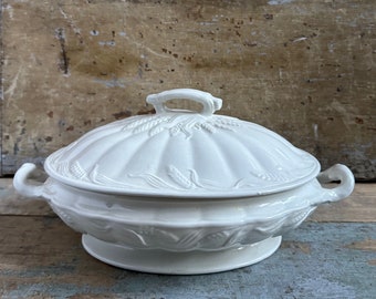 Ironstone Wheat Detail Tureen - Covered Serving Dish - Royal Crownford - Made in England