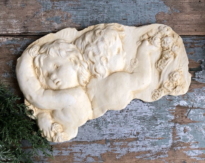 Vintage Cherub Wall Plaque Plaster Cherub Art Two Cherubs Etsy