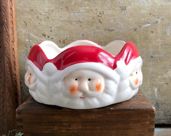 Vintage Santa Bowl - Vintage Santa Candle Holder - Ceramic Vintage Santa Decor