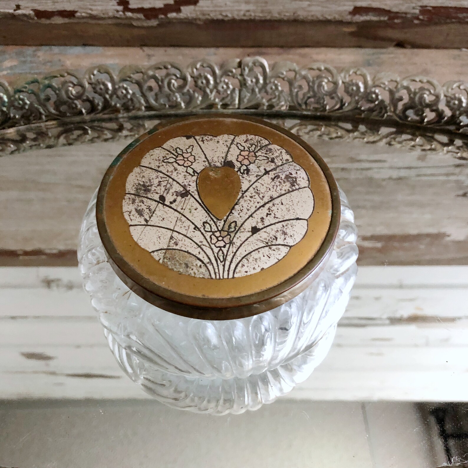 Vintage Glass Powder Vanity Jar with Gold Lid Etsy