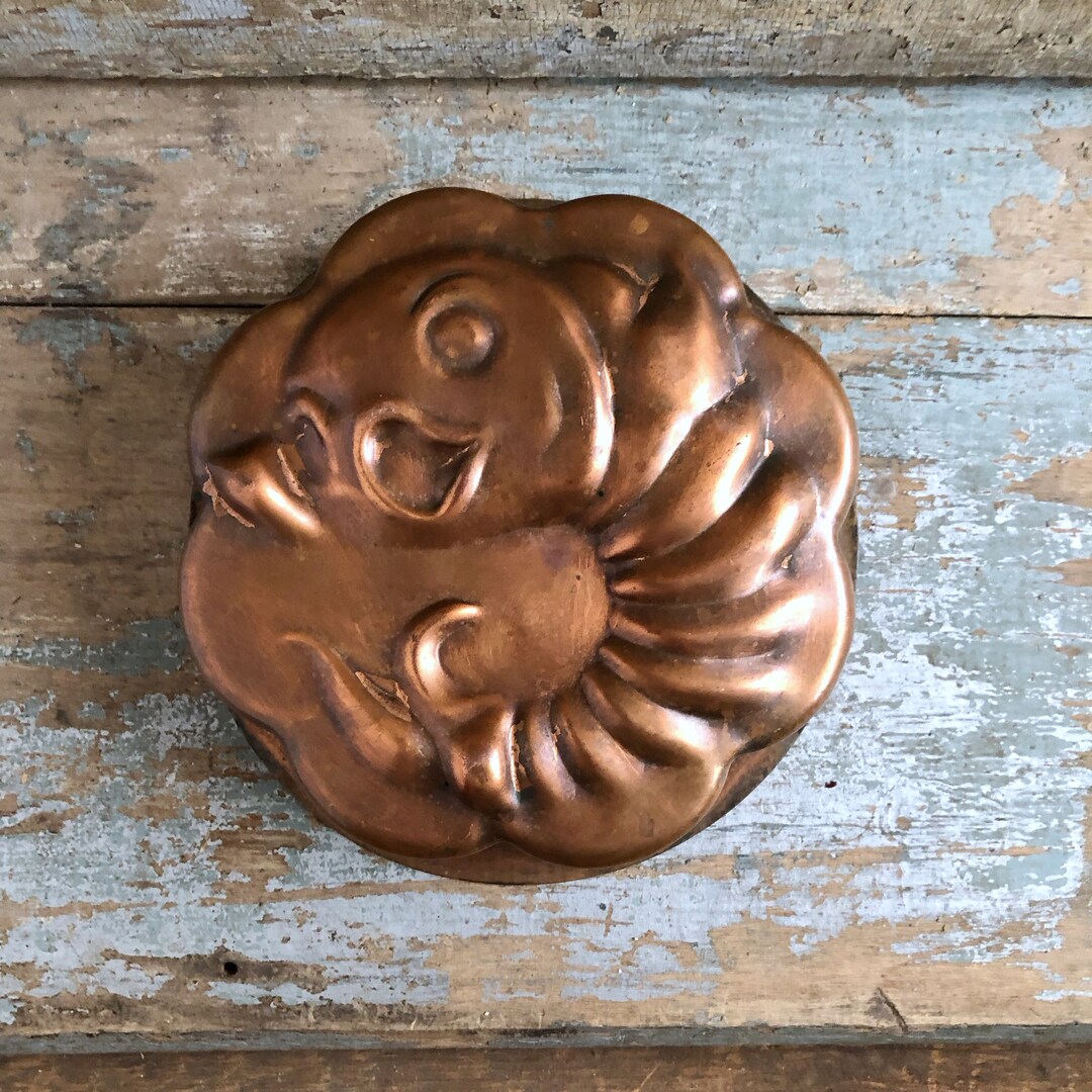 Vintage Copper Jello Mold Fish Design Tin Lining Etsy