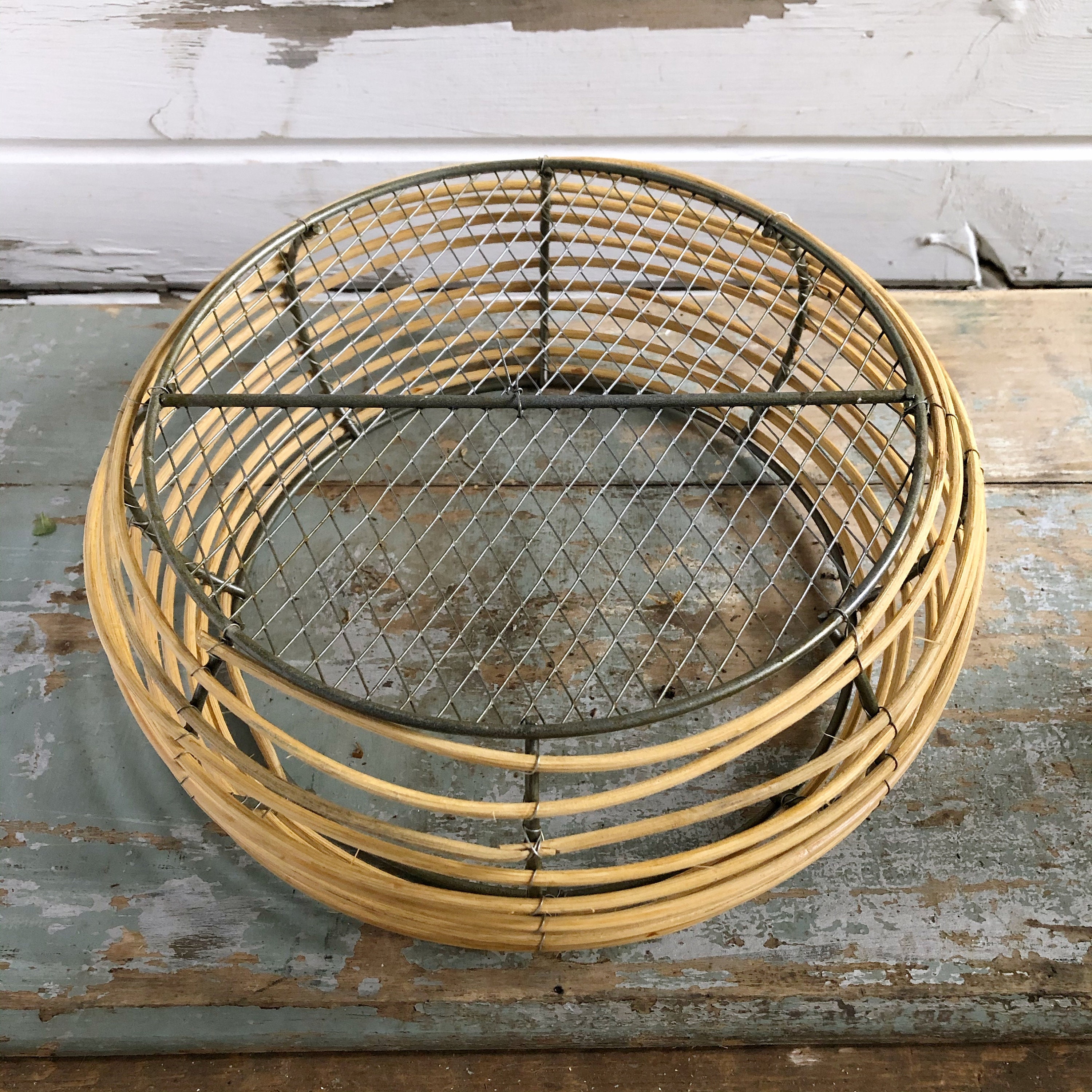 Unique Wicker and Wire Round Plant Basket Etsy