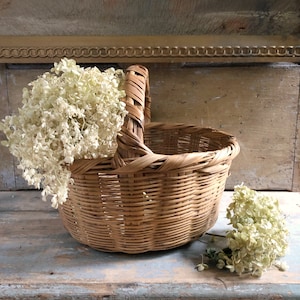 Vintage Woven Bamboo Gathering Basket - Low Handle
