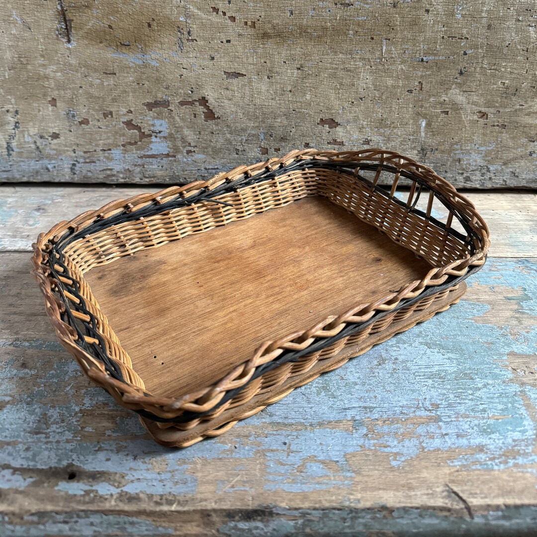 Vintage Hand Made Basket With Wooden Bottom - Made in Puerto Rico - Etsy