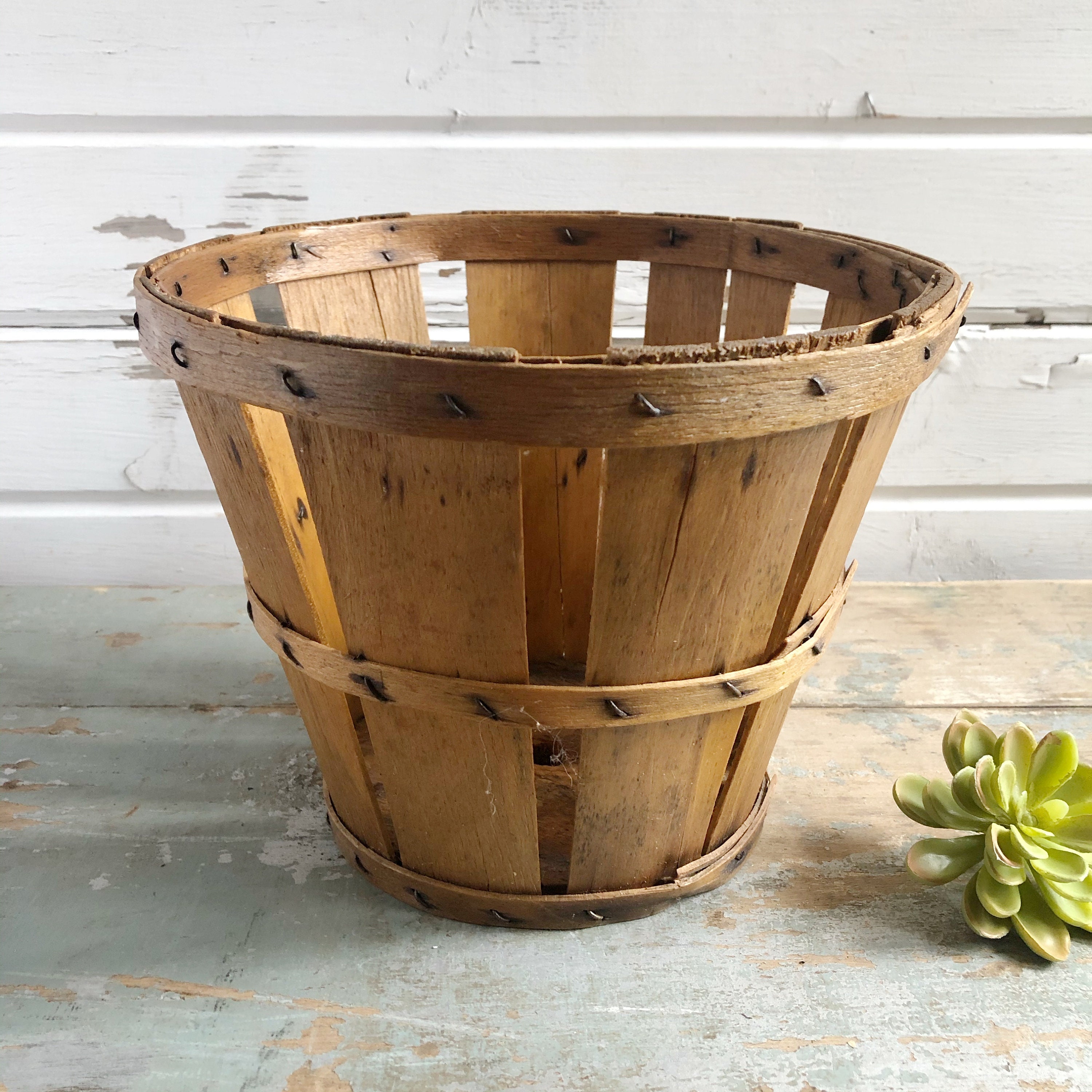 Vintage Wood Slat Basket for Plant Etsy UK