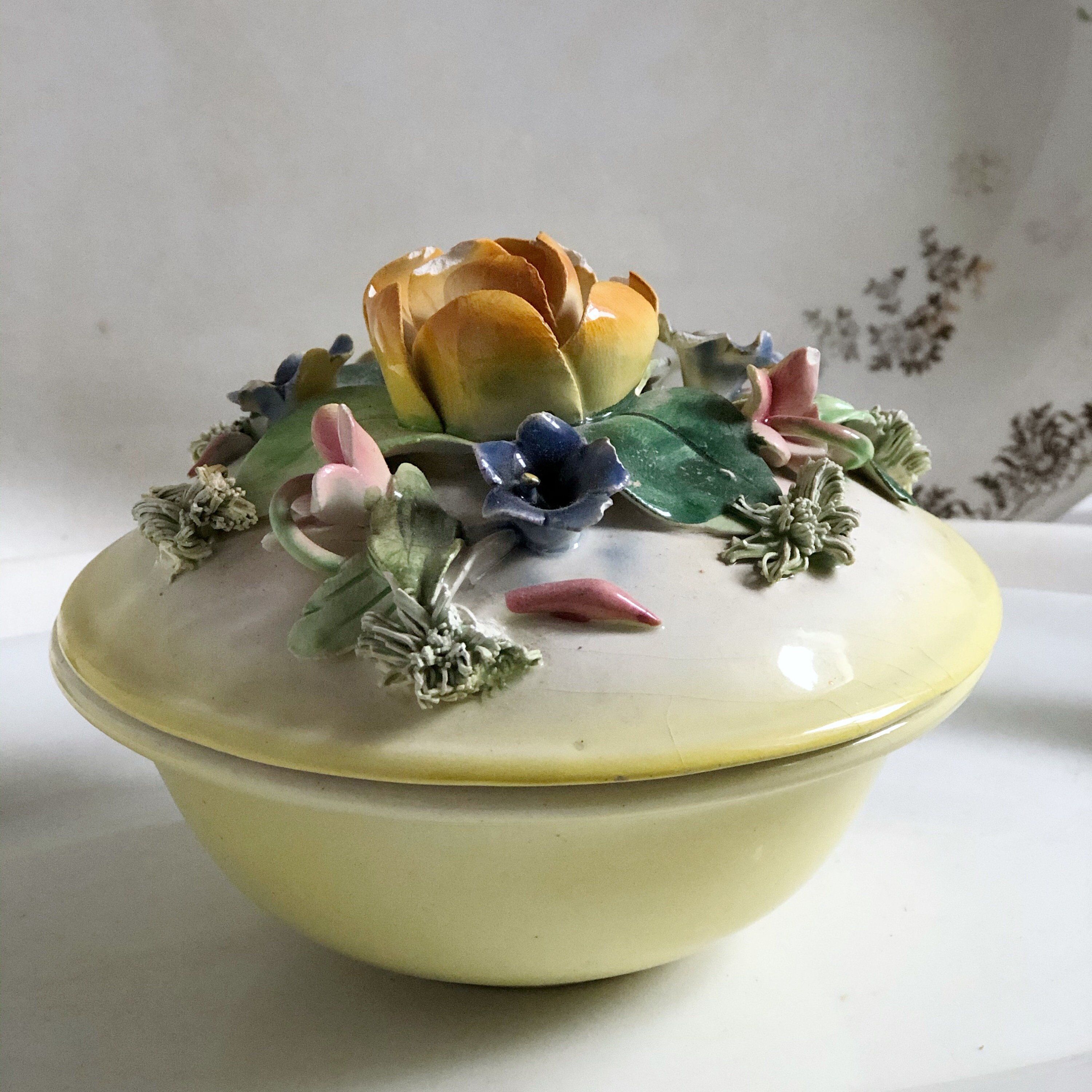 Italian Capodimonte Porcelain Floral Bowl with Lid Etsy
