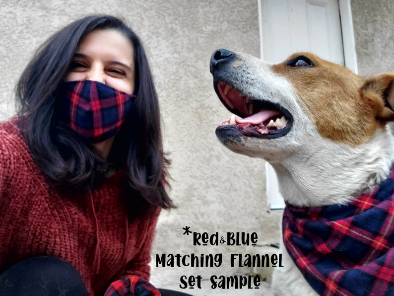 Square Pattern Women/'s Bandana Mask Scrunchie Headband Tshirt Set Matching Dog Owner Outfit Stylish Accessory Flannel Plaid Pocket