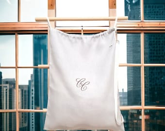 Linen backpack laundry bag custom monogram embroidered/ Personalized Wedding gift for travel/ Hotel laundry bag/ College student dorm