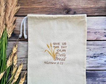 Embroidered loaf linen bread bag/ Our daily bread/ Matthew 6:11/ Orthodox Church/ Easter/ Christmas gift for Her/ Dad/ Mom/ Nanny